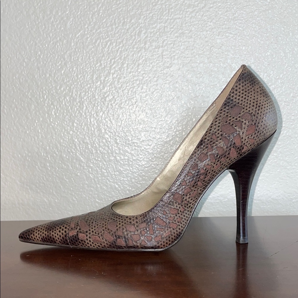 Carlos by Carlos Santana Brown Textured Pointed-Toe Stiletto Pumps
